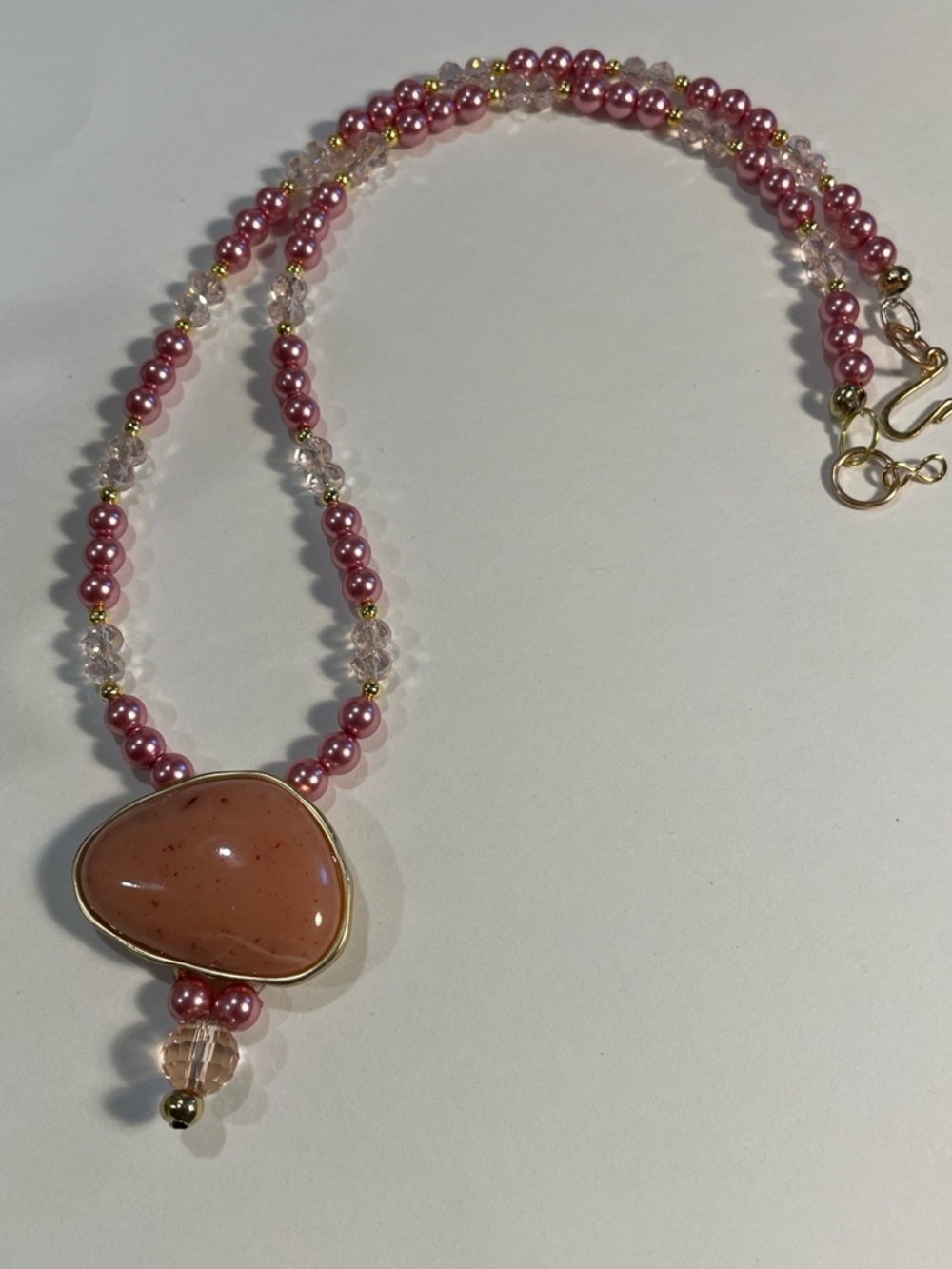 ✔️✔️Pink Pearl & Crystal Pendant Necklace -